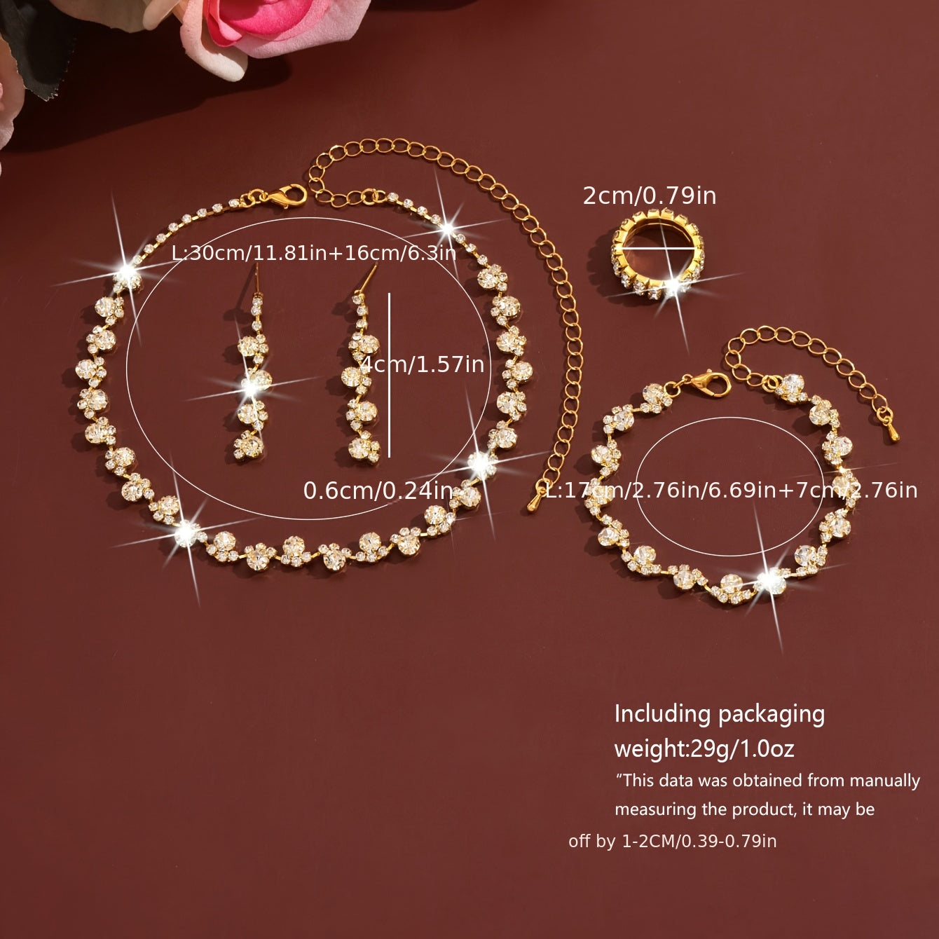 A Stylish And Elegant Wedding Jewelry Set, Including a Necklace, Earrings, Bracelet, And Ring, Perfect for Women'S Weddings, Parties, Dinners, Balls, And Gatherings, Featuring Sparkling And Luxurious Design.