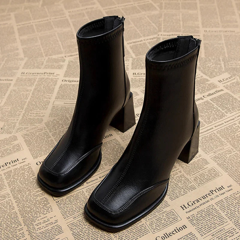 Clarinda | Square-Toe Block Heel Boots