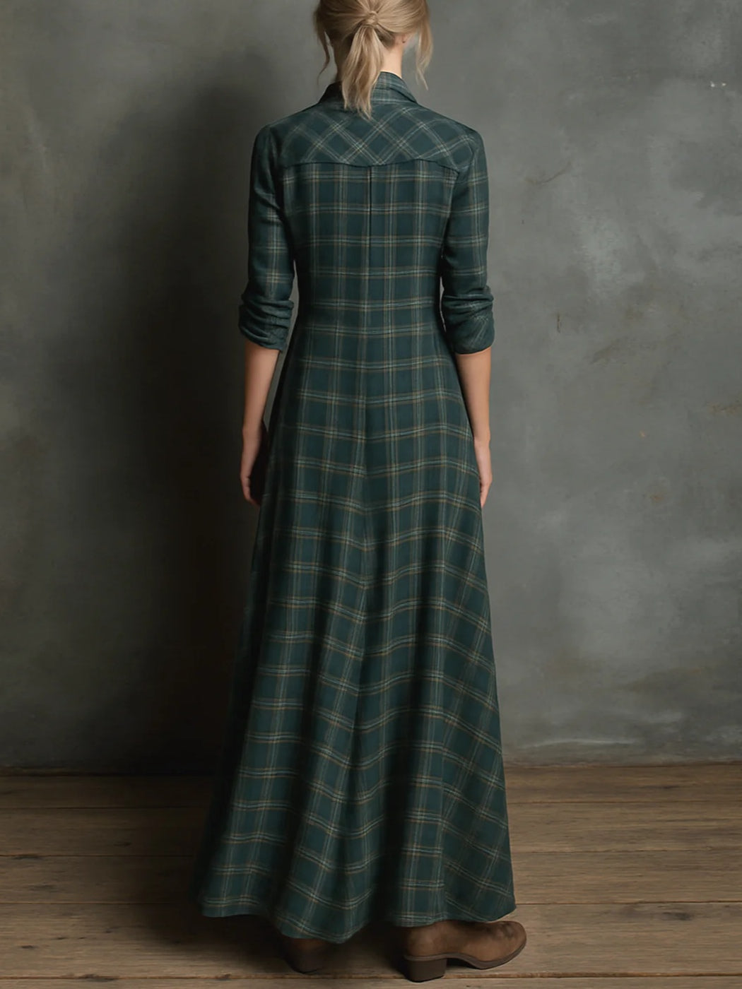 Ailene | Classic Green Plaid Shirt Dress
