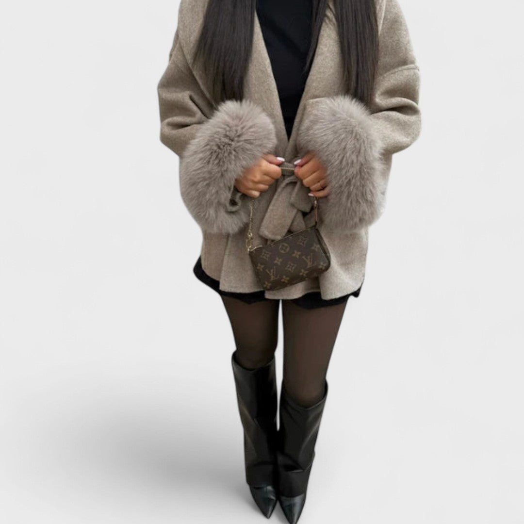 Aurelle | Wool Coat with Faux Fur Detail