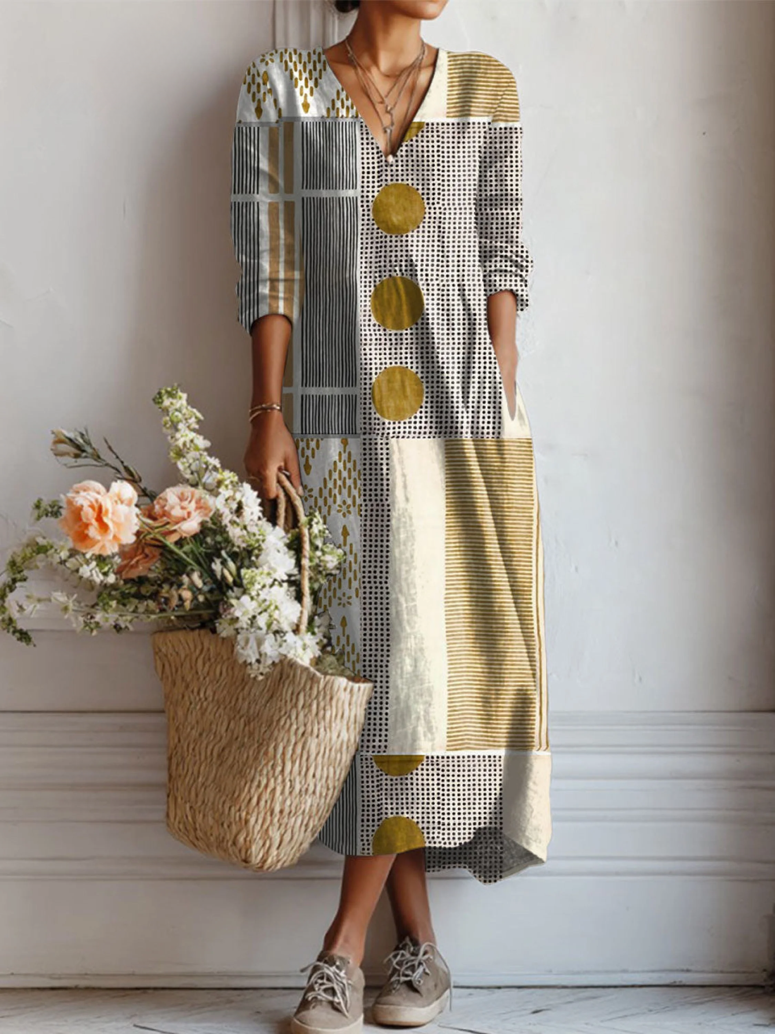 Adelina | Heritage Geometry Cosy Weave Tunic Dress