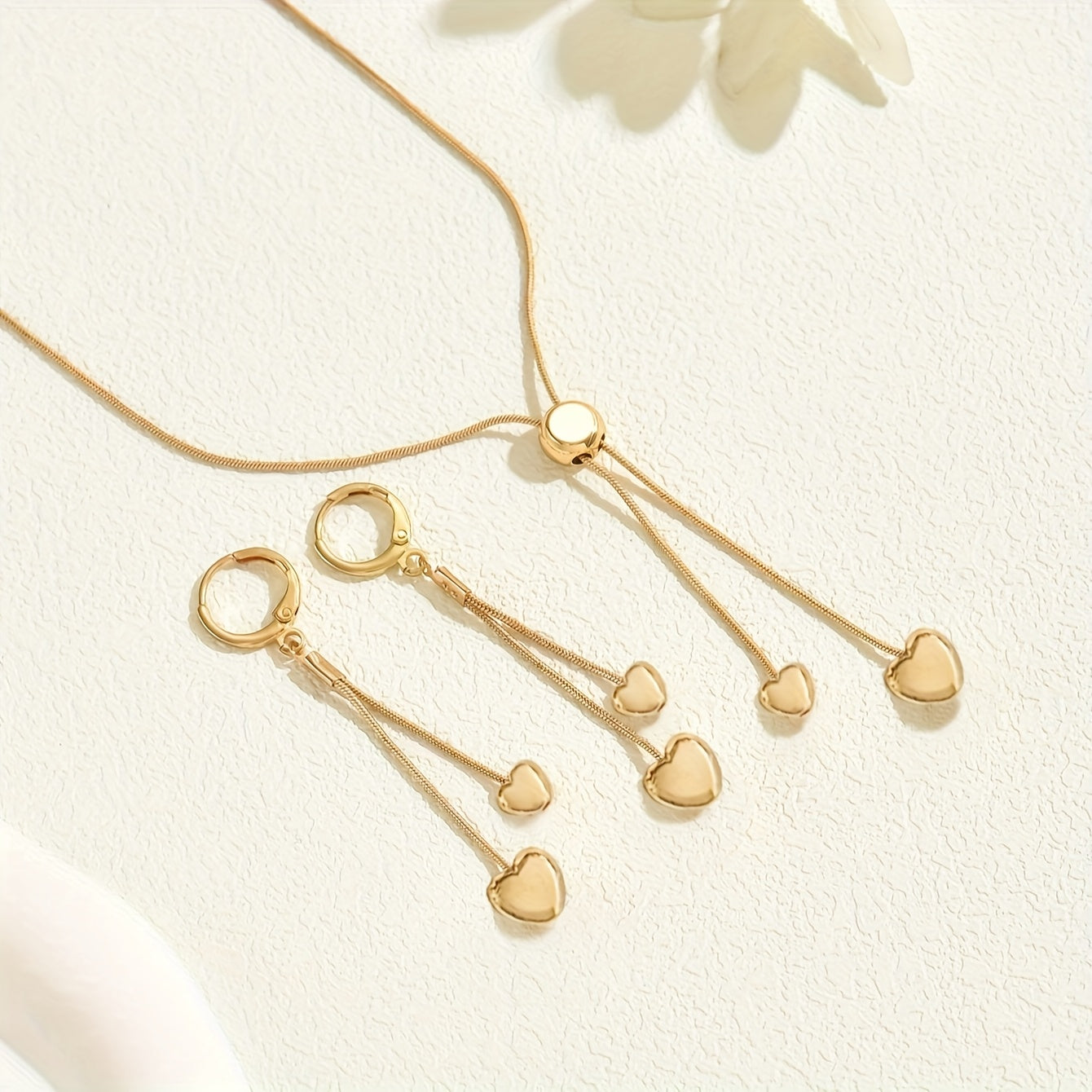 Adjustable Heart Pendant Necklace & Earrings Set